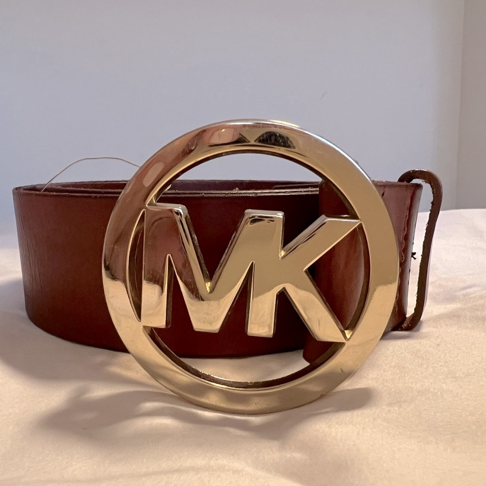 Michael Kors NEW leather brown belt gold buckle size small